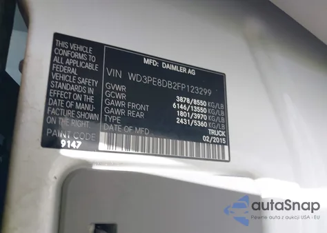 2015 Mercedes-Benz Sprinter 2500 High Roof из США, поврежденный, VIN WD3PE8DB2FP123299